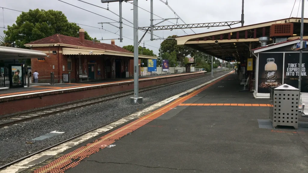 Oakleigh railway station in Melbourne, seen along the platform.